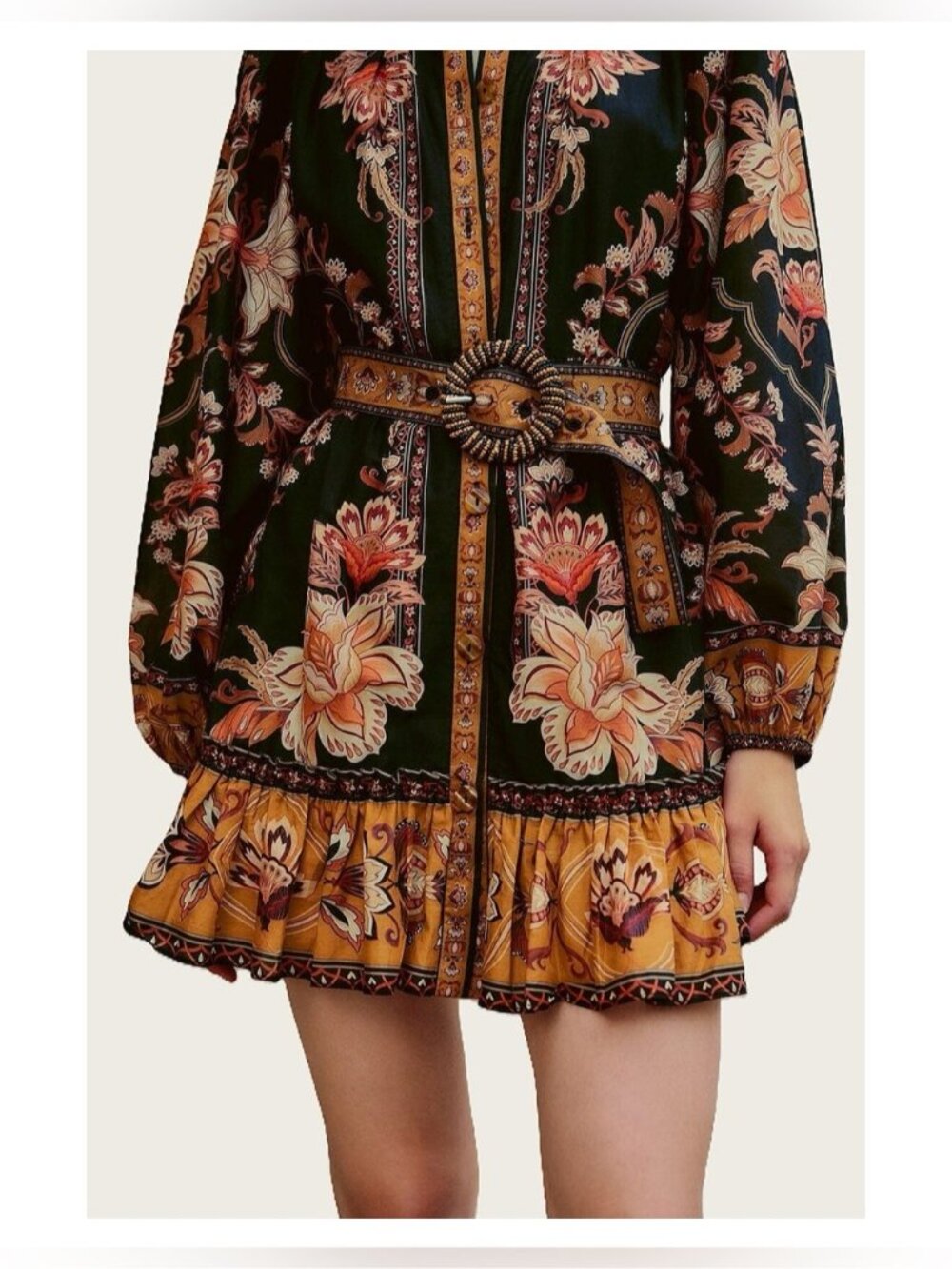 NWT Size M - Farm Rio Majestic Garden Long-Sleeve Button-Front Mini Dress - Picture 5 of 14
